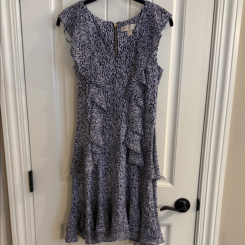 Michael Kors Black and White Patterned Midi Dress